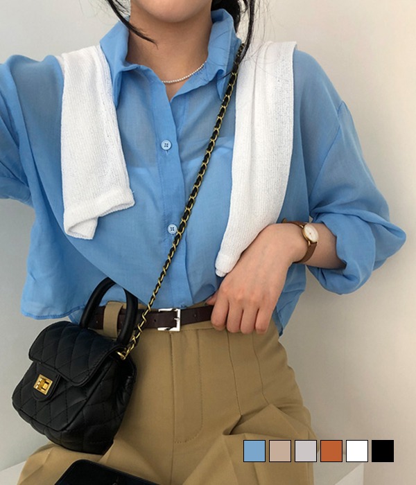 [무료배송] 군더더기 없는 빈스 시스루 크롭 셔츠
