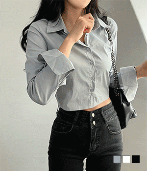 [무료배송] 썸타 크롭 긴팔 스판 뒷밴딩 셔츠